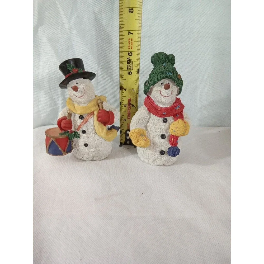 Snowman Figurines Vintage Resin Red White‎ Yellow Drum Christmas Holiday